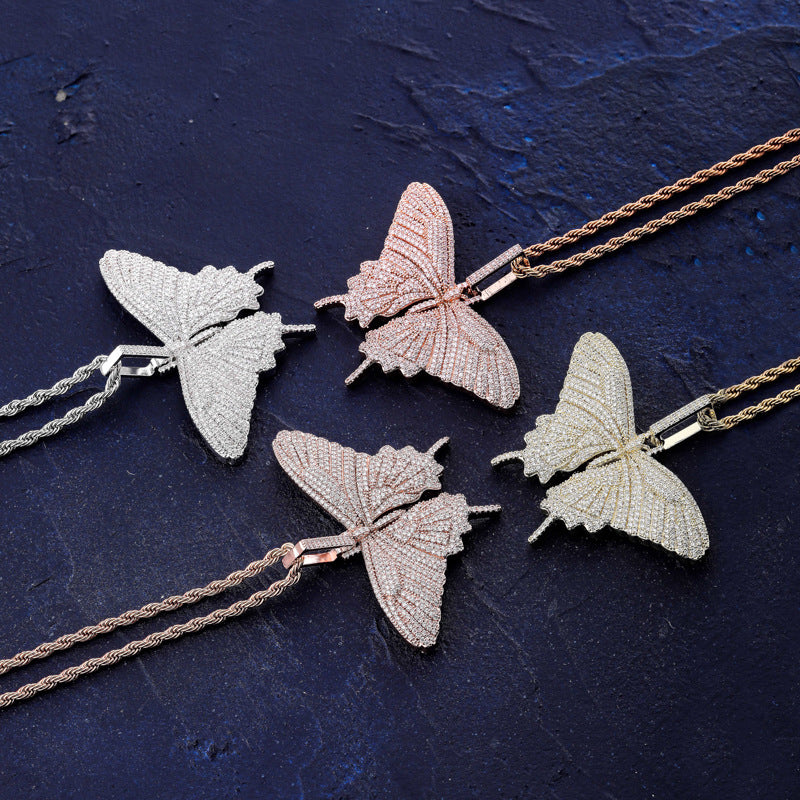 White Gold Iced Out Butterfly Pendant