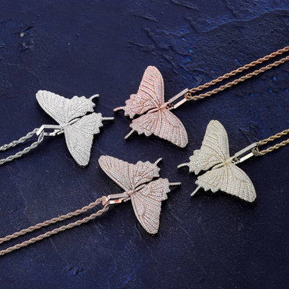 14K Gold Iced Out Butterfly Pendant Tripodjewelry