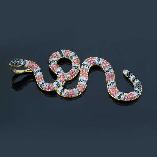 18K/White Gold Iced Out Twisted Coral Red Snake Pendant Tripodjewelry
