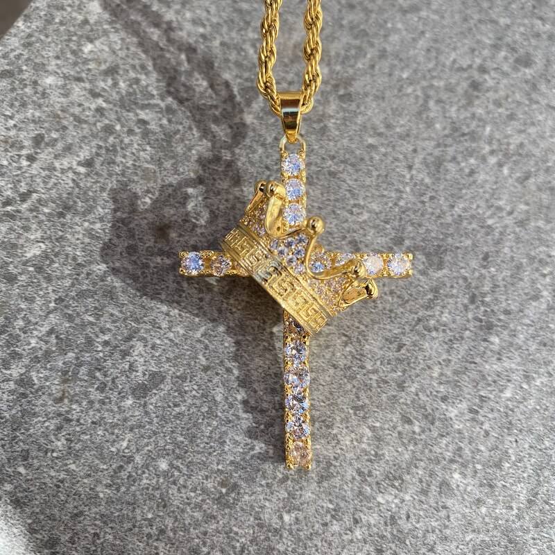 Hip Hop Crown Zirconia Cross Pendant