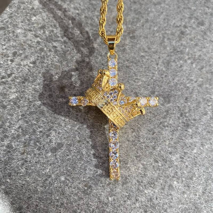 Hip Hop Crown Zirconia Cross Pendant
