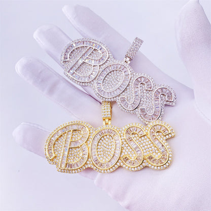 Gold/White Gold Iced Letter BOSS Pendant