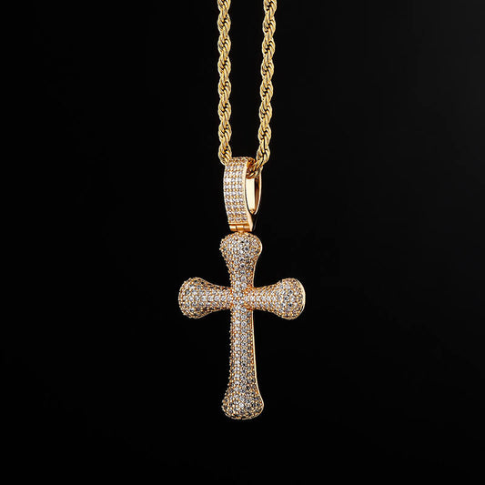 Gold/White Gold Iced Bone Cross Pendant Necklace Tripodjewelry