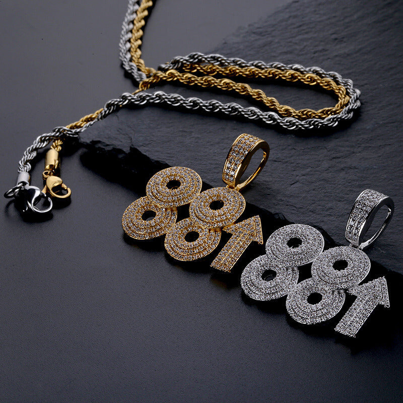 Gold Plated 88 Rising Ice Out Pendant Necklace Tripodjewelry