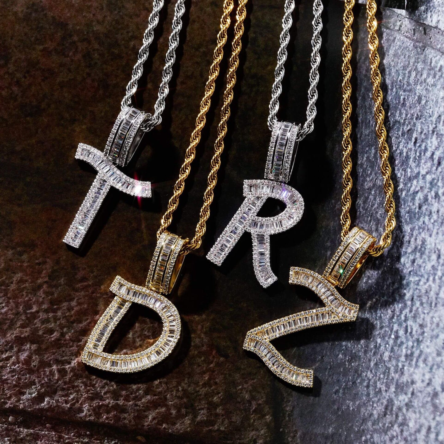Iced Out Single-letter Zircon Custom Pendant 14K/White Gold
