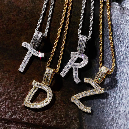 Iced Out Single-letter Zircon Custom Pendant 14K/White Gold