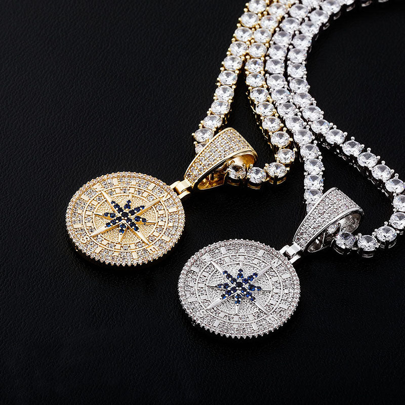 Compass Full Zirconia Hip Hop Pendant