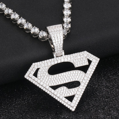 White Gold Iced Out Superman Pendant Stainless Steel Franco Chain Necklace