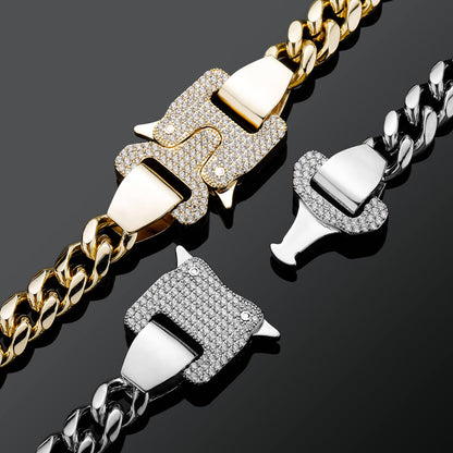 12MM White Gold Roller Coaster Buckle Miami Cuban Link Chain Stainless Steel TRIPOD JEWELRY