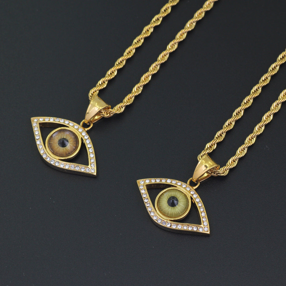 Gold Plated Evil Eye Hip Hop Pendant Tripodjewelry