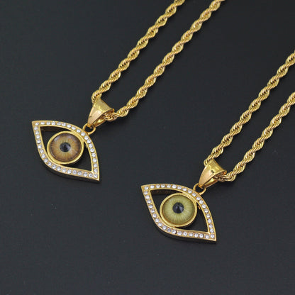 Gold Plated Evil Eye Hip Hop Pendant Tripodjewelry
