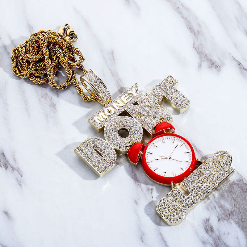 Money Don't Sleep Clock Diamond Pendant 18K Gold