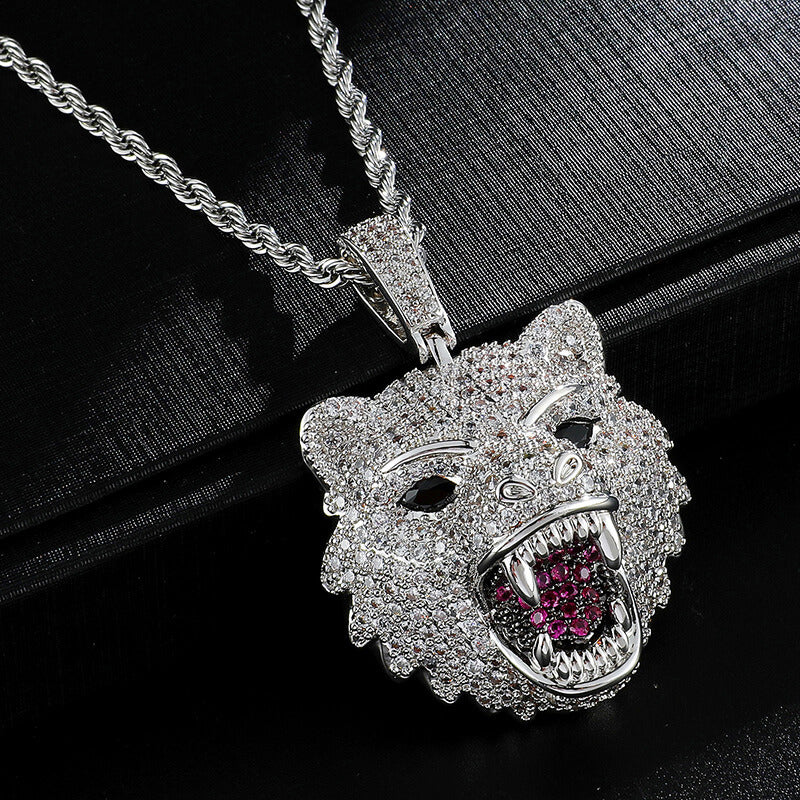 Iced Out Diamond Wolf Head Pendant Hip Hop Jewelry