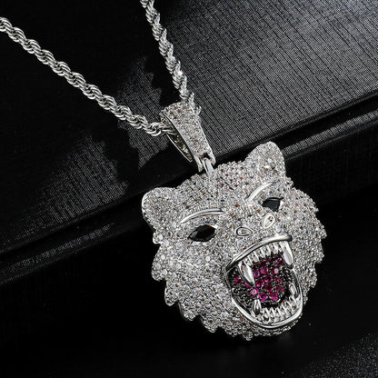 Iced Out Diamond Wolf Head Pendant Hip Hop Jewelry
