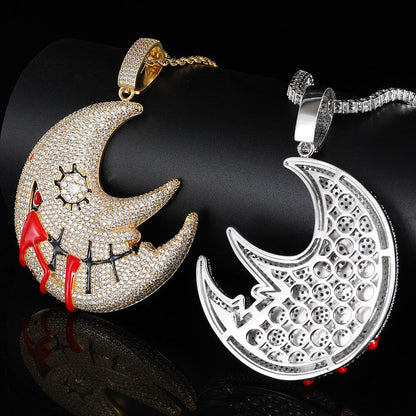 Gold/White Gold Iced Moon Pendant For Men Tripodjewelry