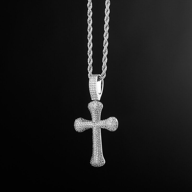 Gold/White Gold Iced Bone Cross Pendant Necklace Tripodjewelry