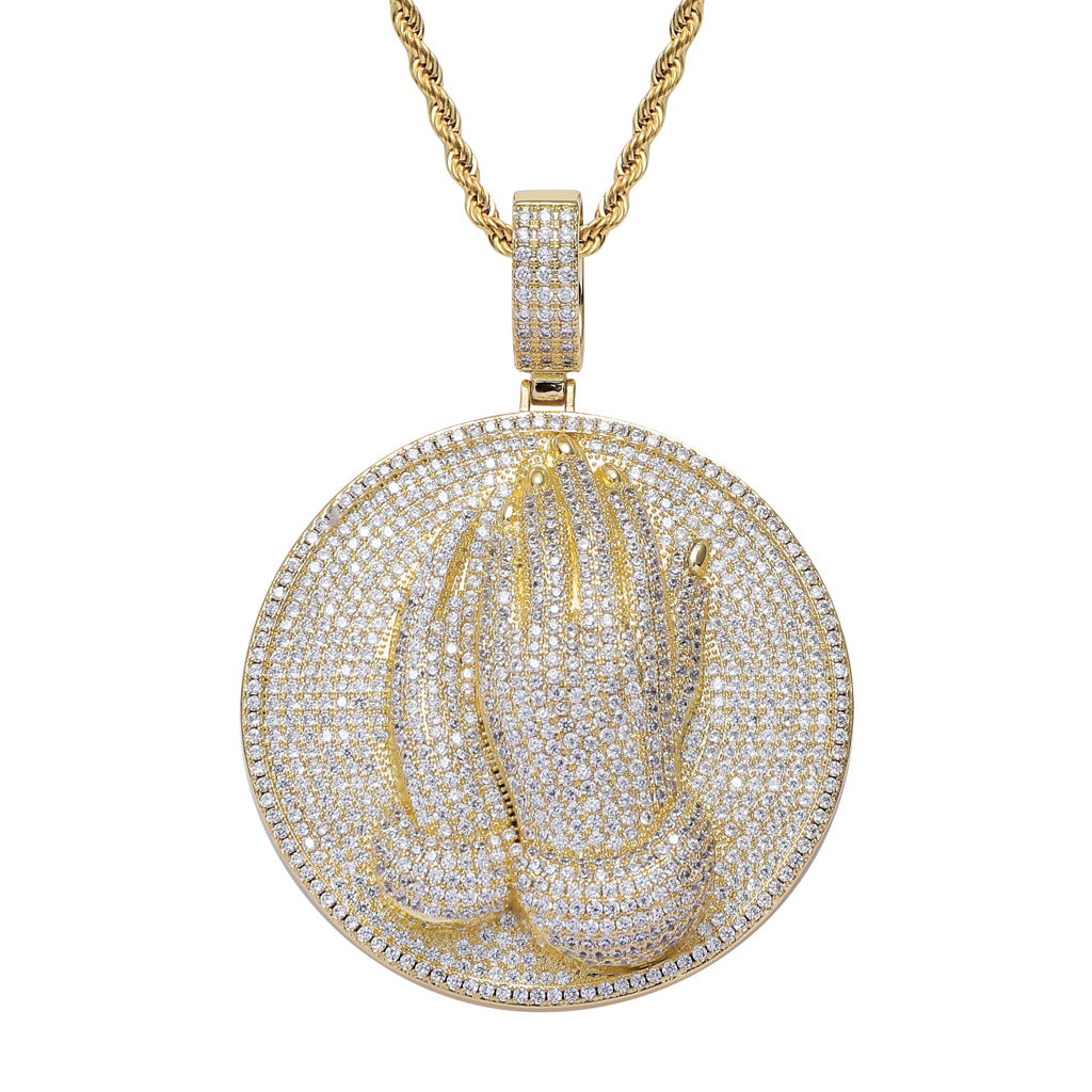 Gold  Plated of Religious Hands Prayer Micro-Zirconia Pendant