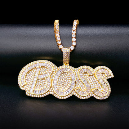 Gold/White Gold Iced Letter BOSS Pendant
