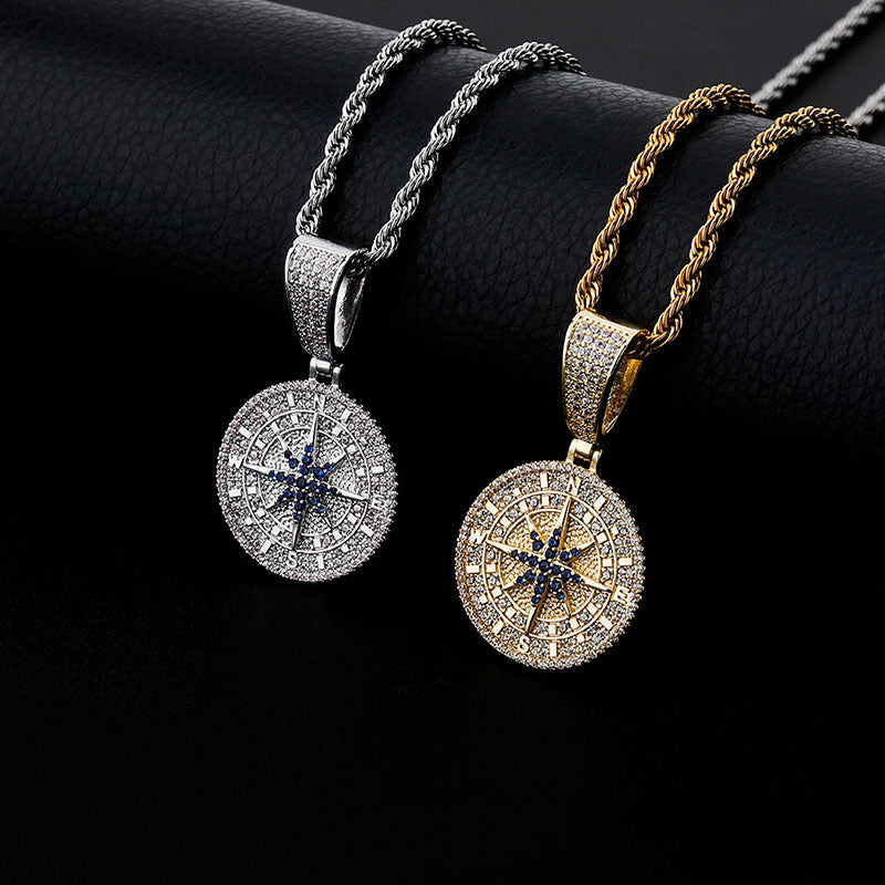 Compass Full Zirconia Hip Hop Pendant