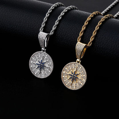 Compass Full Zirconia Hip Hop Pendant