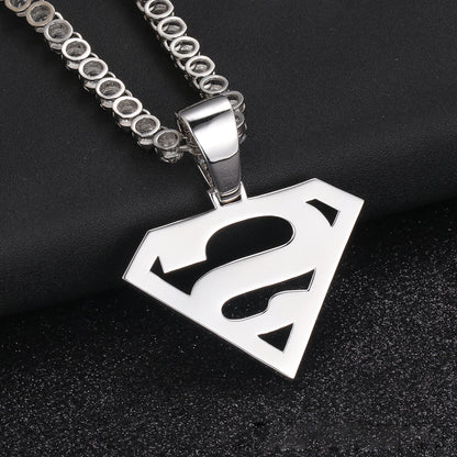 White Gold Iced Out Superman Pendant Stainless Steel Franco Chain Necklace