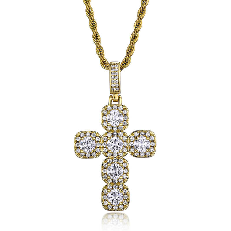 Gold/White Gold Diamond Cross Pendant Necklace Tripodjewelry