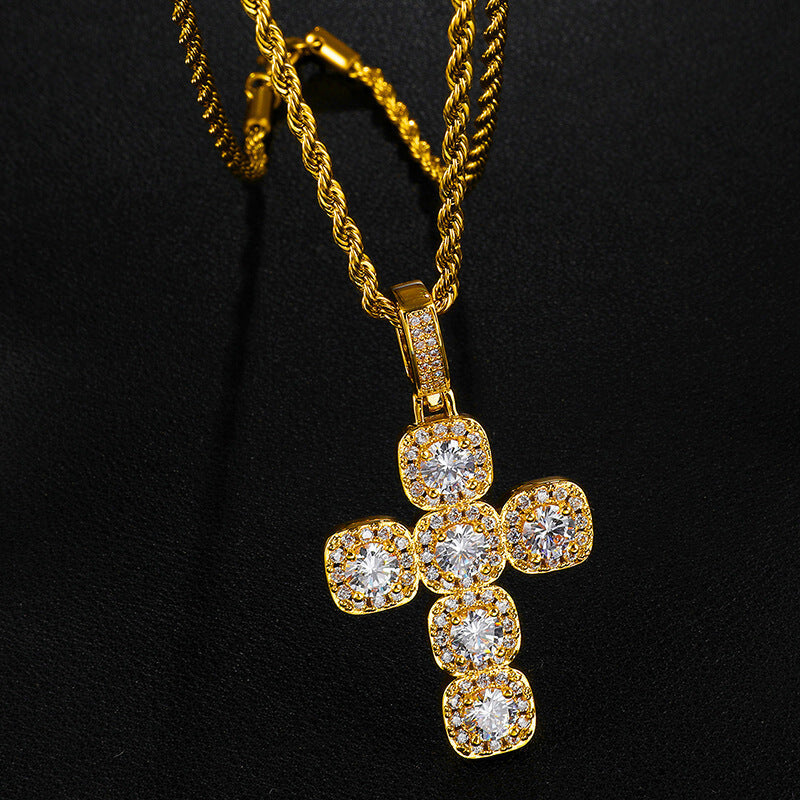 Gold/White Gold Diamond Cross Pendant Necklace Tripodjewelry