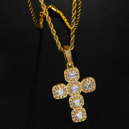 Gold/White Gold Diamond Cross Pendant Necklace Tripodjewelry