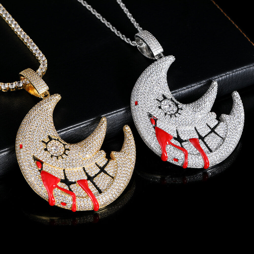Gold/White Gold Iced Moon Pendant For Men Tripodjewelry