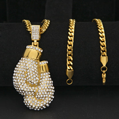 Gold Diamond Boxing Gloves Iced Pendant