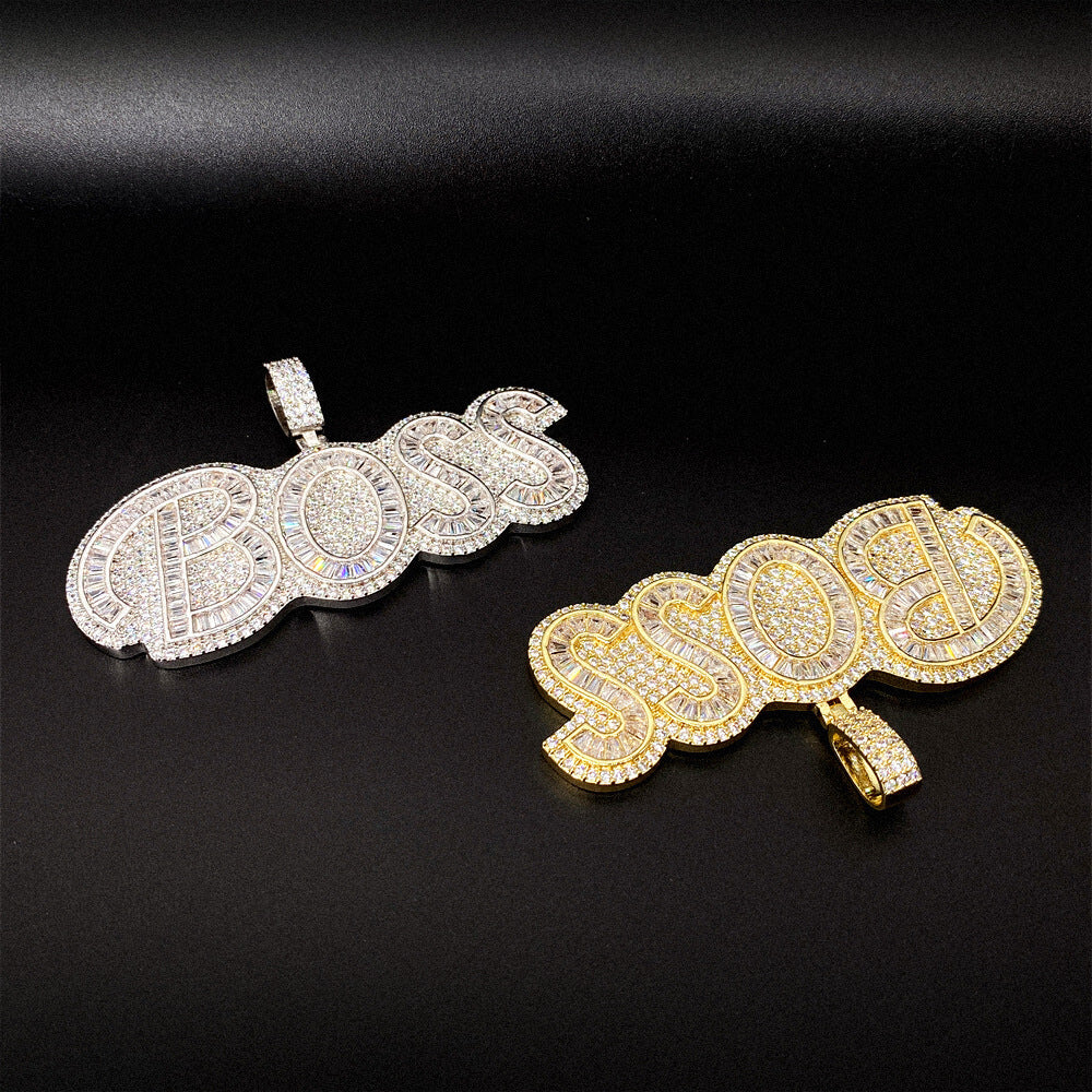 Gold/White Gold Iced Letter BOSS Pendant