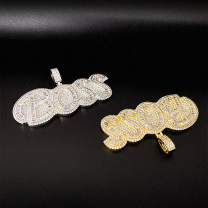 Gold/White Gold Iced Letter BOSS Pendant