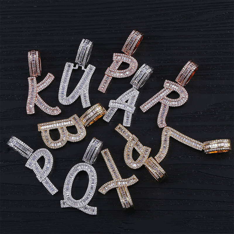 Iced Out Single-letter Zircon Custom Pendant 14K/White Gold