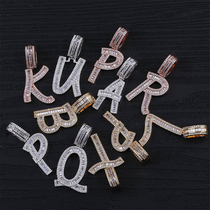 Iced Out Single-letter Zircon Custom Pendant 14K/White Gold