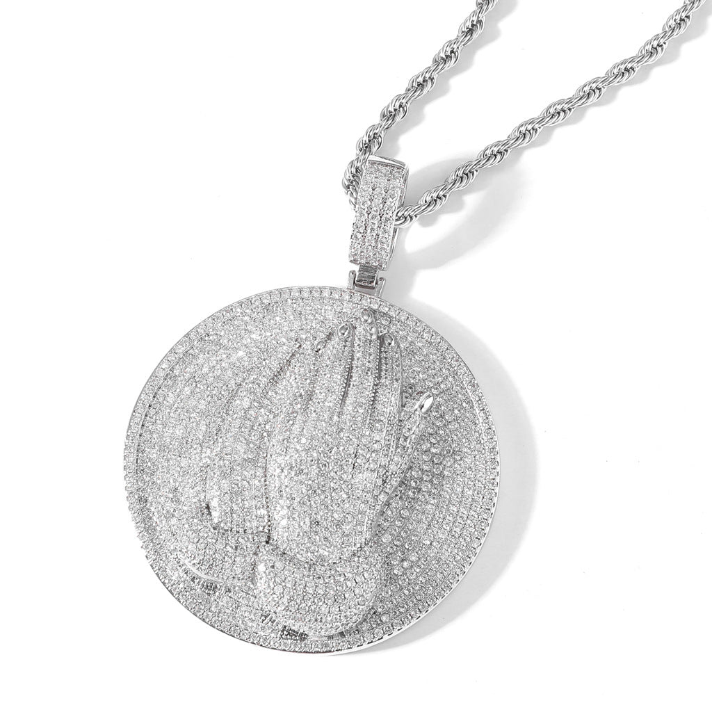 Gold  Plated of Religious Hands Prayer Micro-Zirconia Pendant