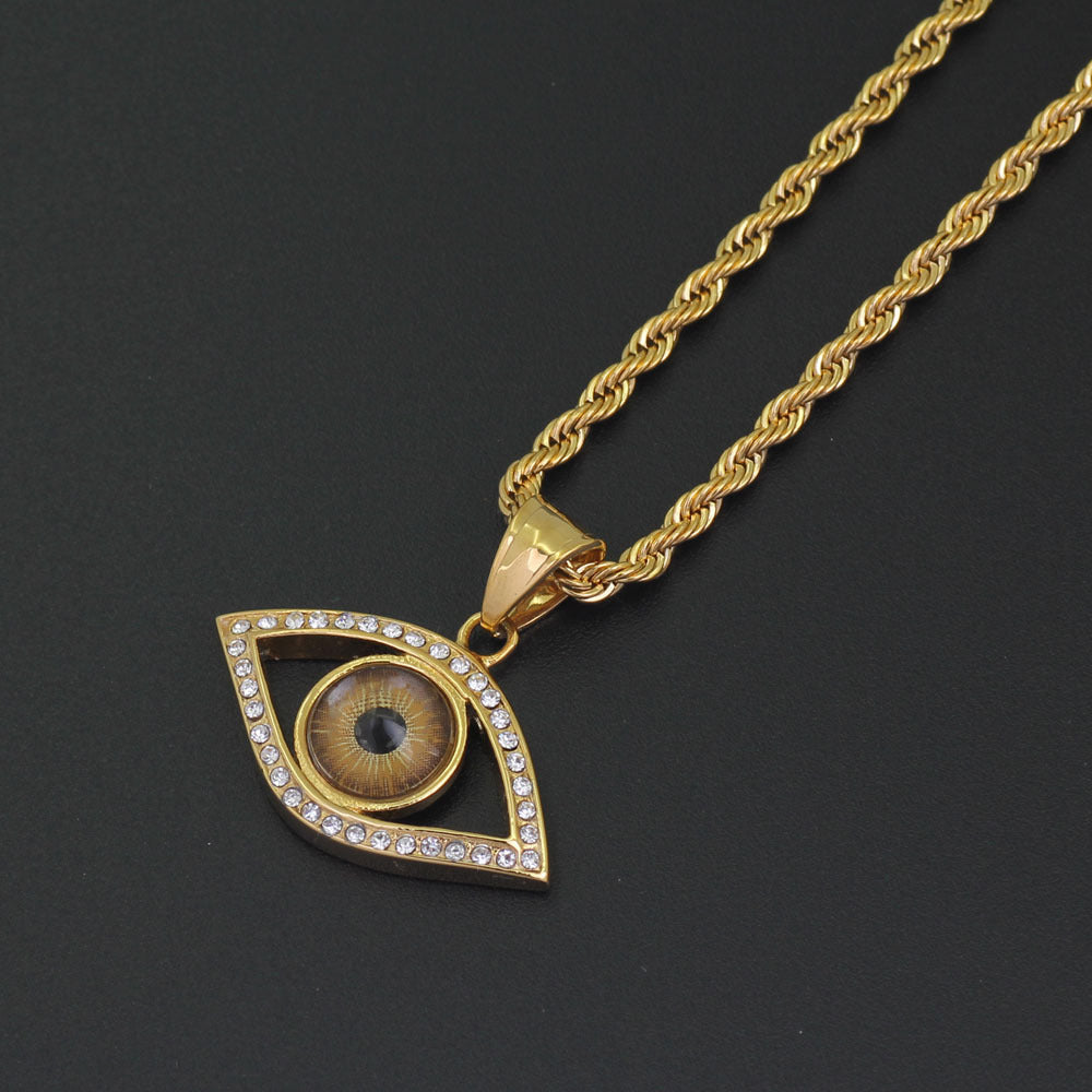Gold Plated Evil Eye Hip Hop Pendant Tripodjewelry