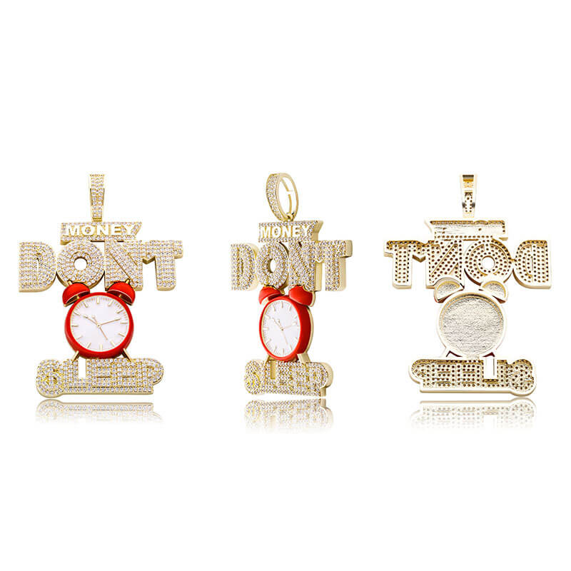 Money Don't Sleep Clock Diamond Pendant 18K Gold