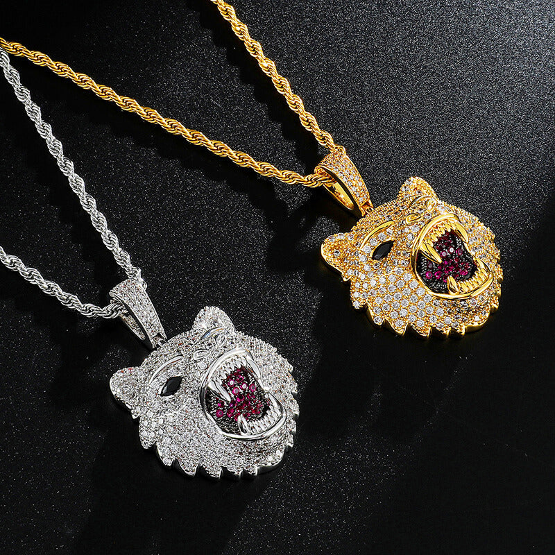 Iced Out Diamond Wolf Head Pendant Hip Hop Jewelry