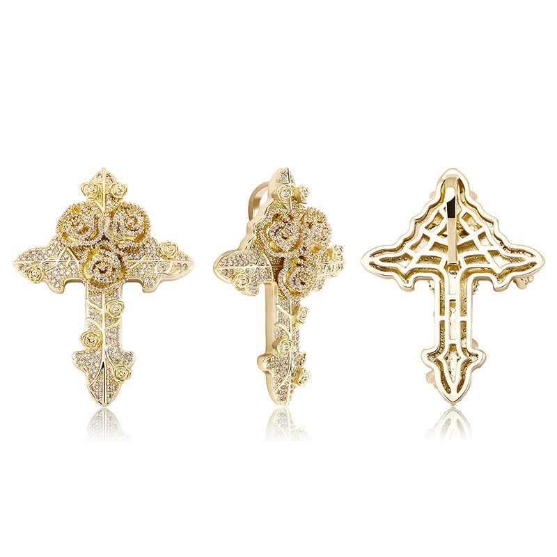 Gold Plated Full Zirconia Vintage Cross Pendant For Men Necklace Jewelry