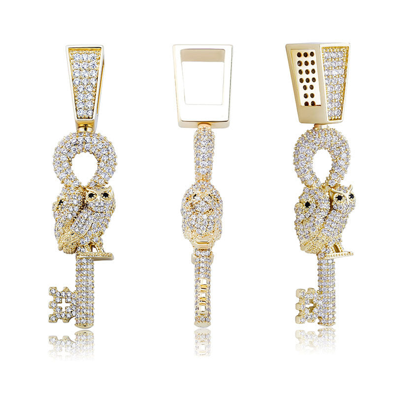 Owl key Full of Zirconia Punk Pendant Tripodjewelry