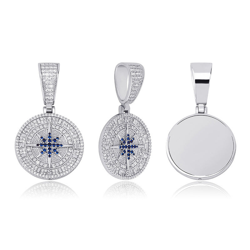 Compass Full Zirconia Hip Hop Pendant