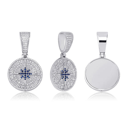 Compass Full Zirconia Hip Hop Pendant
