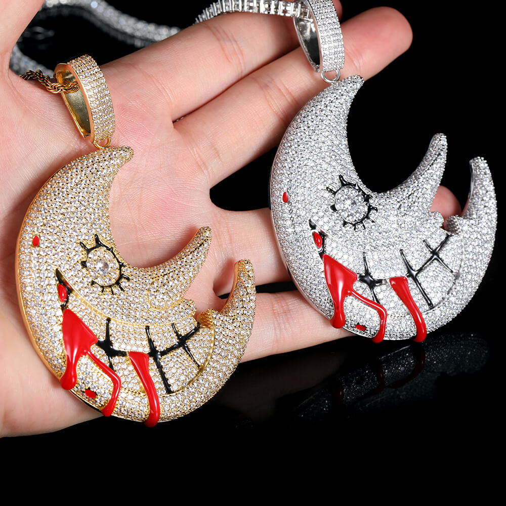 Gold/White Gold Iced Moon Pendant For Men Tripodjewelry
