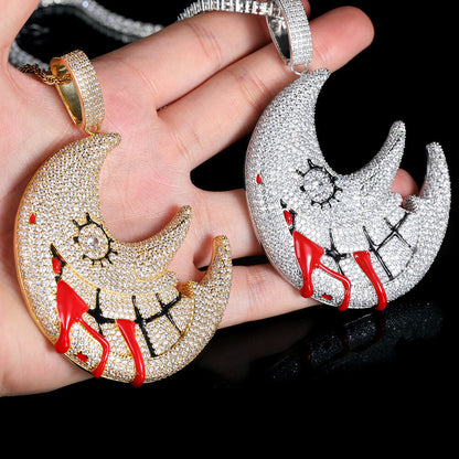 Gold/White Gold Iced Moon Pendant For Men Tripodjewelry
