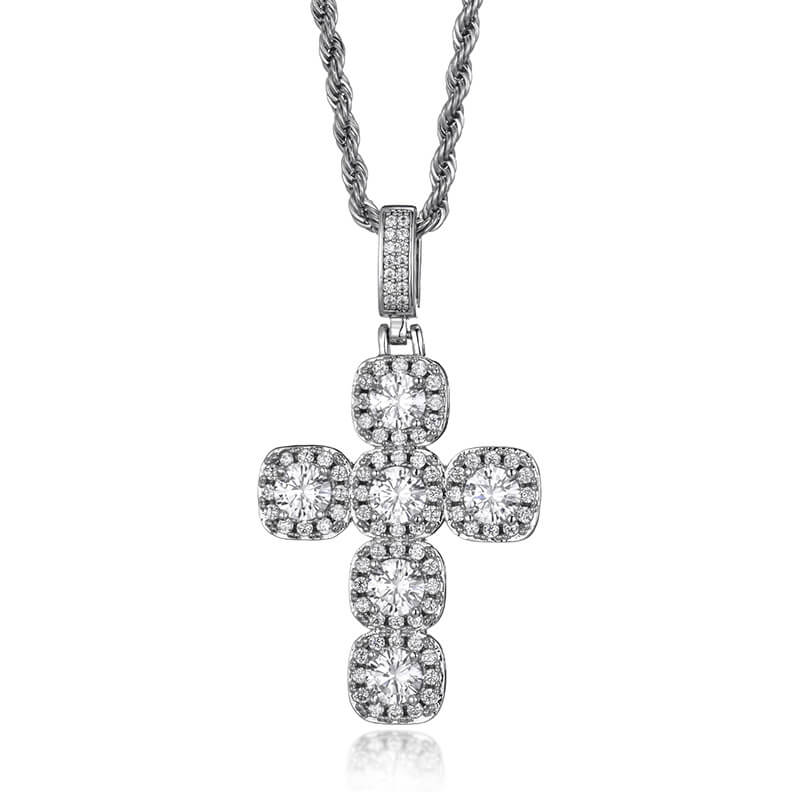 Gold/White Gold Diamond Cross Pendant Necklace Tripodjewelry