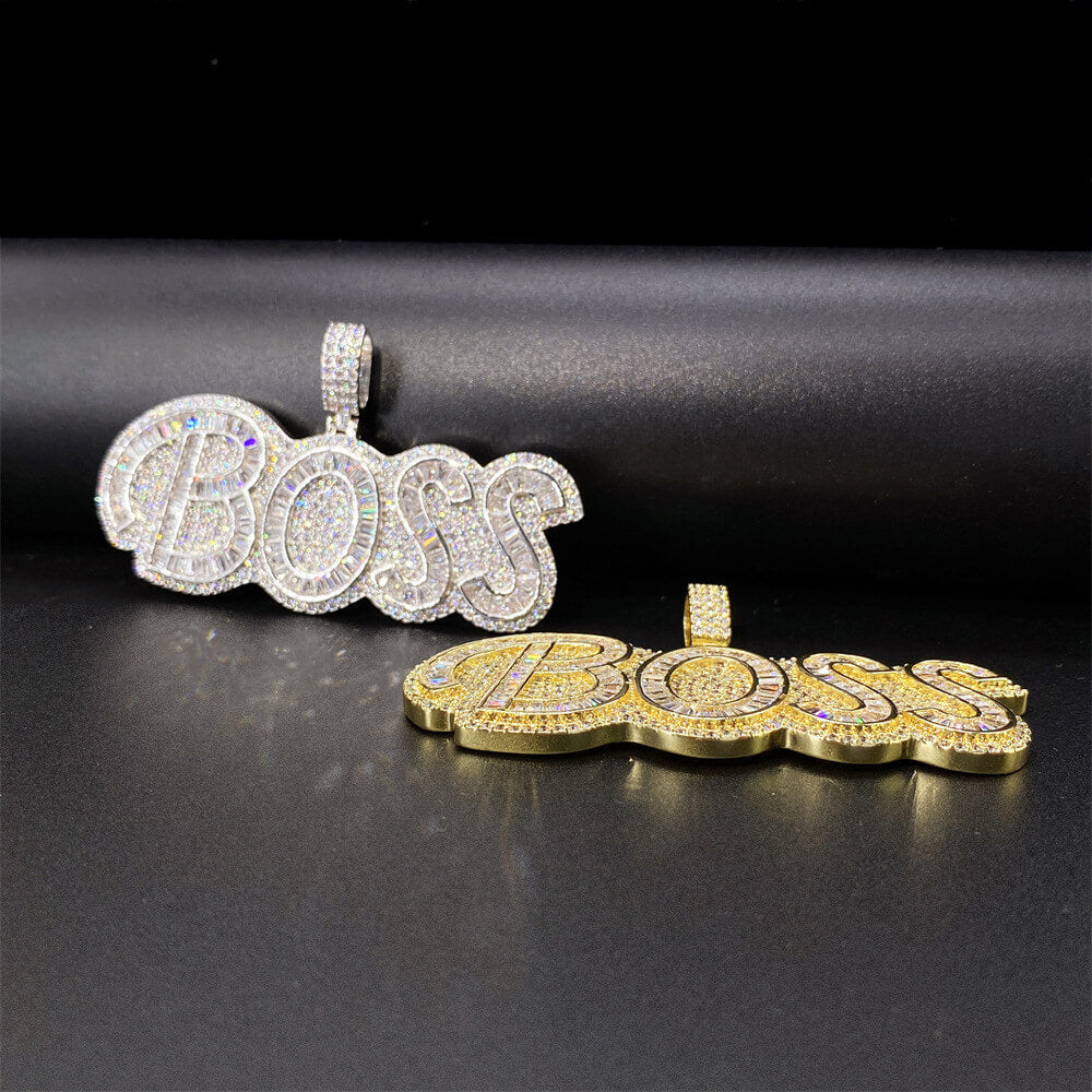 Gold/White Gold Iced Letter BOSS Pendant
