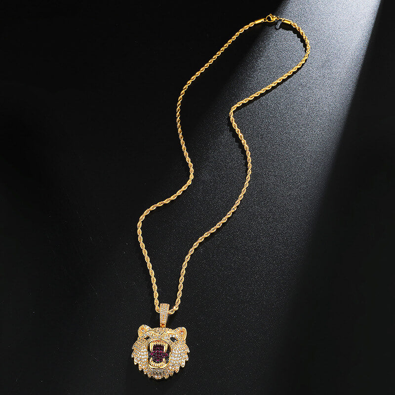 Iced Out Diamond Wolf Head Pendant Hip Hop Jewelry