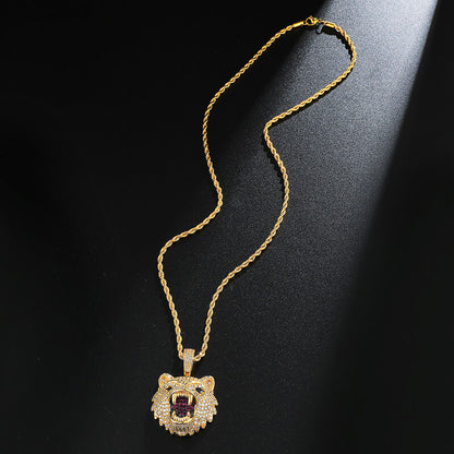 Iced Out Diamond Wolf Head Pendant Hip Hop Jewelry