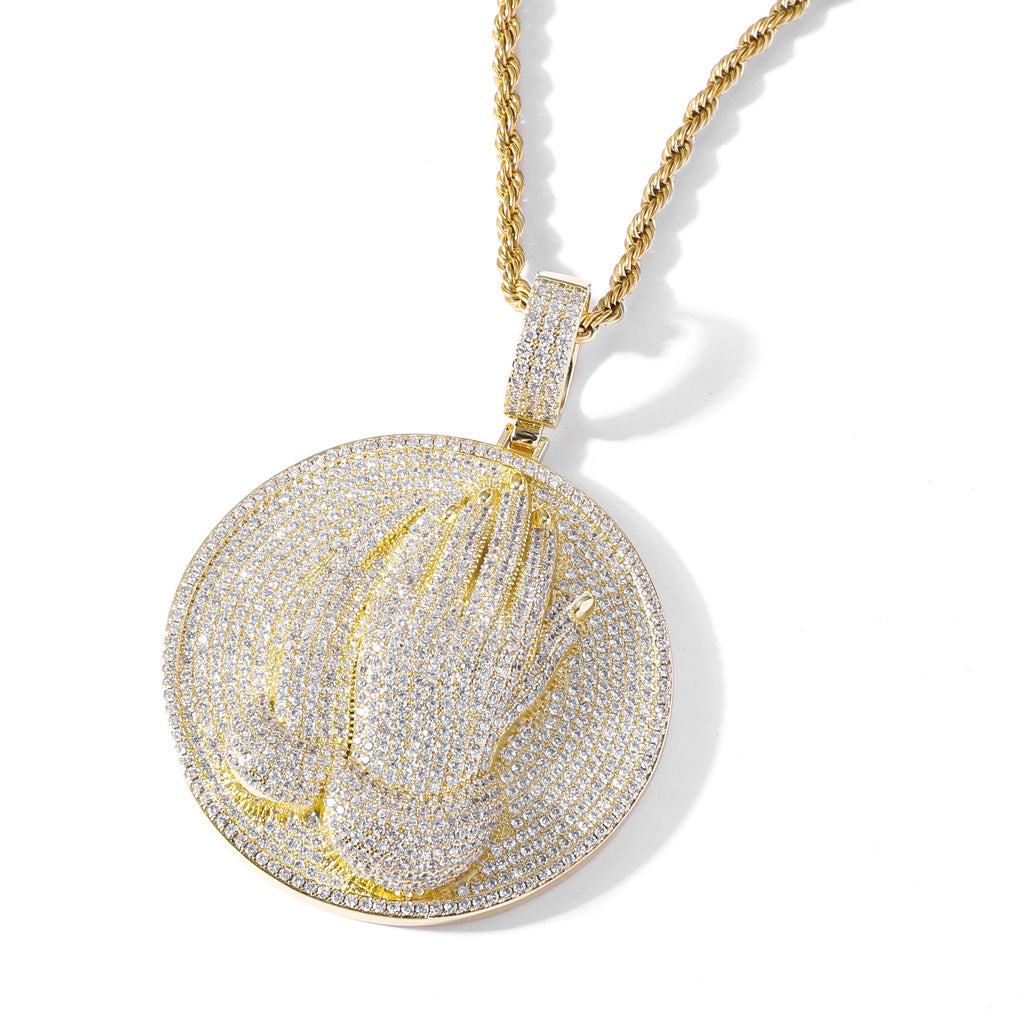 Gold  Plated of Religious Hands Prayer Micro-Zirconia Pendant