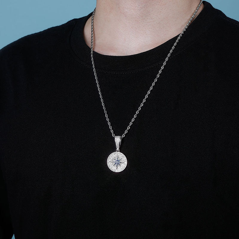 Compass Full Zirconia Hip Hop Pendant
